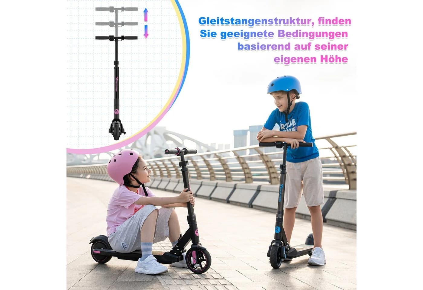EVERCROSS TECH Elektro-Kinderroller EV06C Rosa Faltbar LED Display - Bild 5