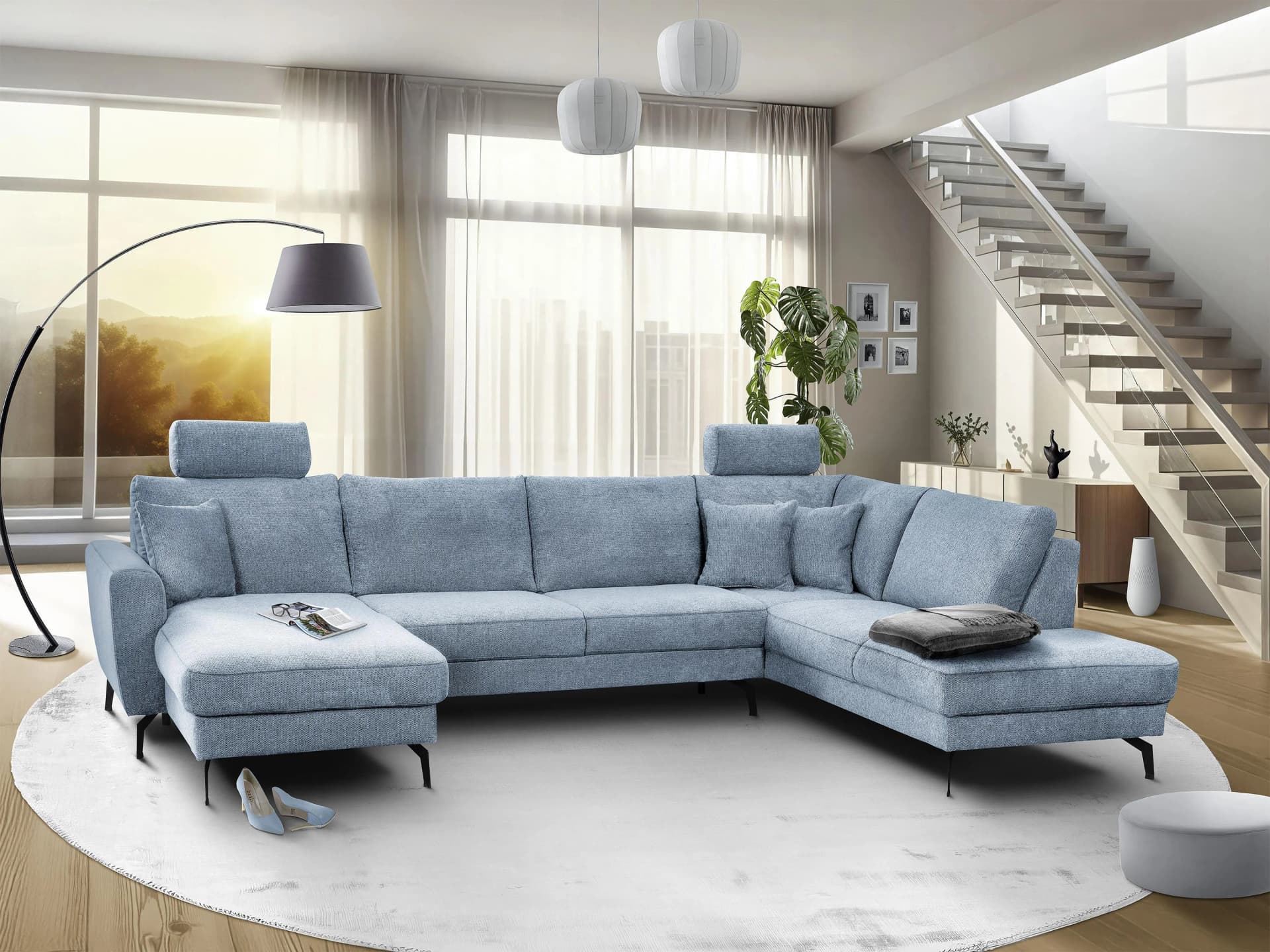 Wohnlandschaft HARPER MONIZ Stoff Ecksofa mit Metallfüßen