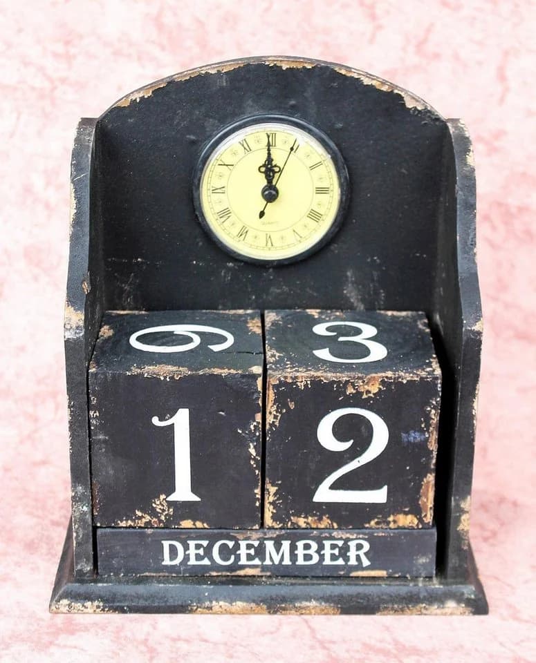 DanDiBo Standuhr mit Kalender Vintage Schwarz 25 cm