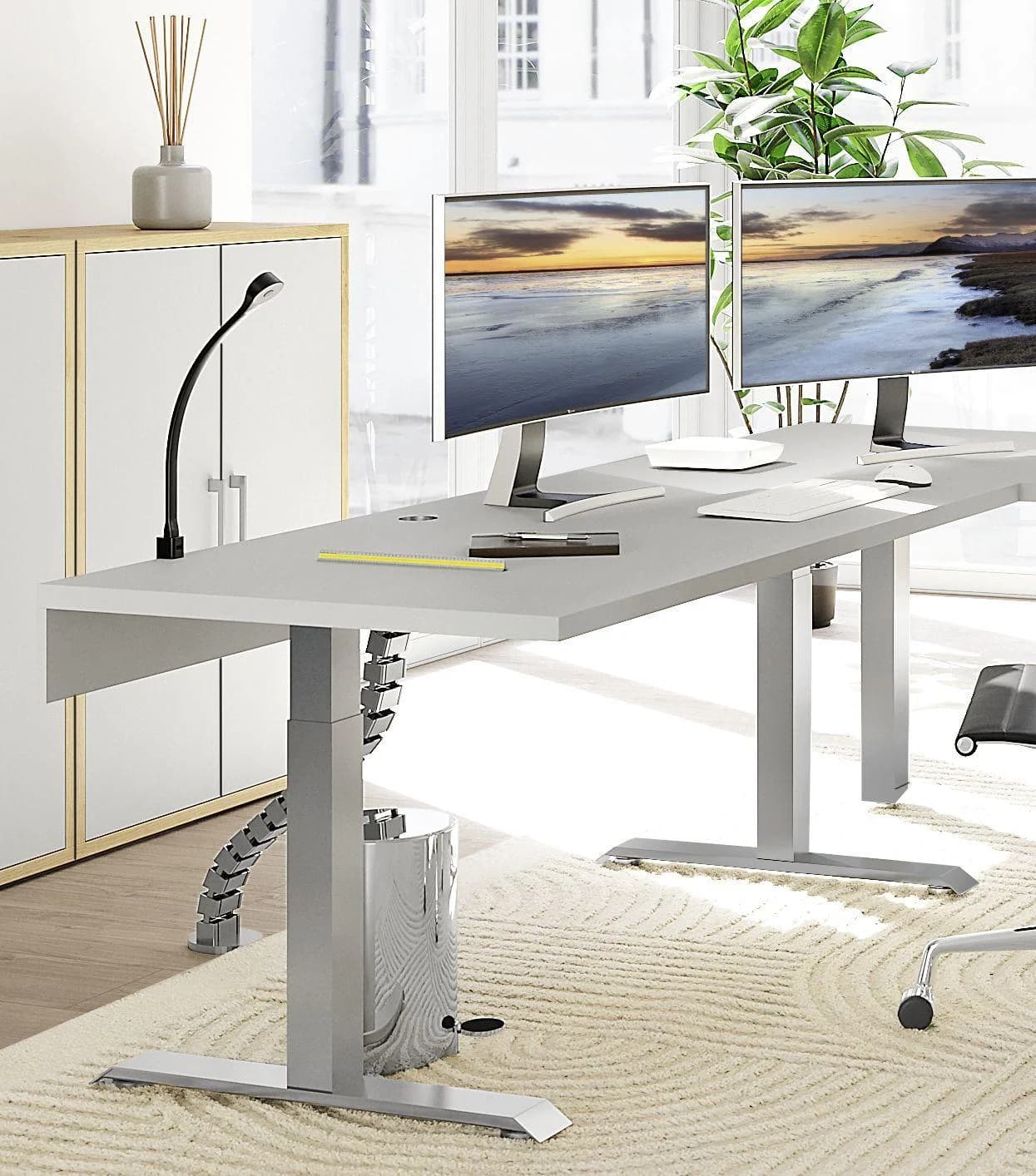 vito VARY Schreibtisch Höhenverstellbar Grau Silber Modern