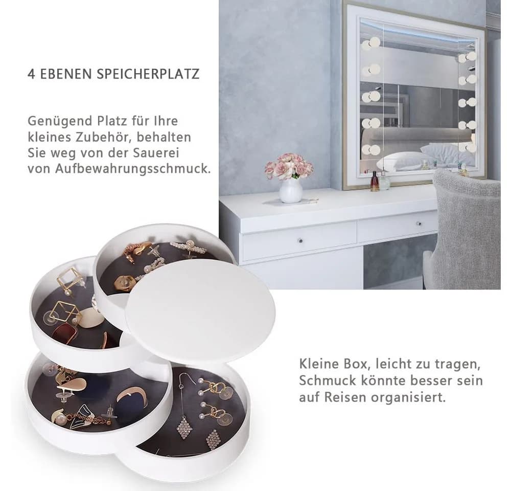 FOUORTUNATE-BEE Schmuckkassette 4-stöckige drehbare Schmuckbox für Ringe, Ohrringe & Halsketten - Bild 3