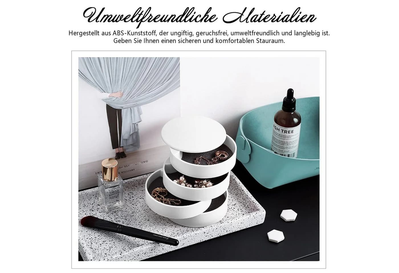 FOUORTUNATE-BEE Schmuckkassette 4-stöckige drehbare Schmuckbox für Ringe, Ohrringe & Halsketten - Bild 4