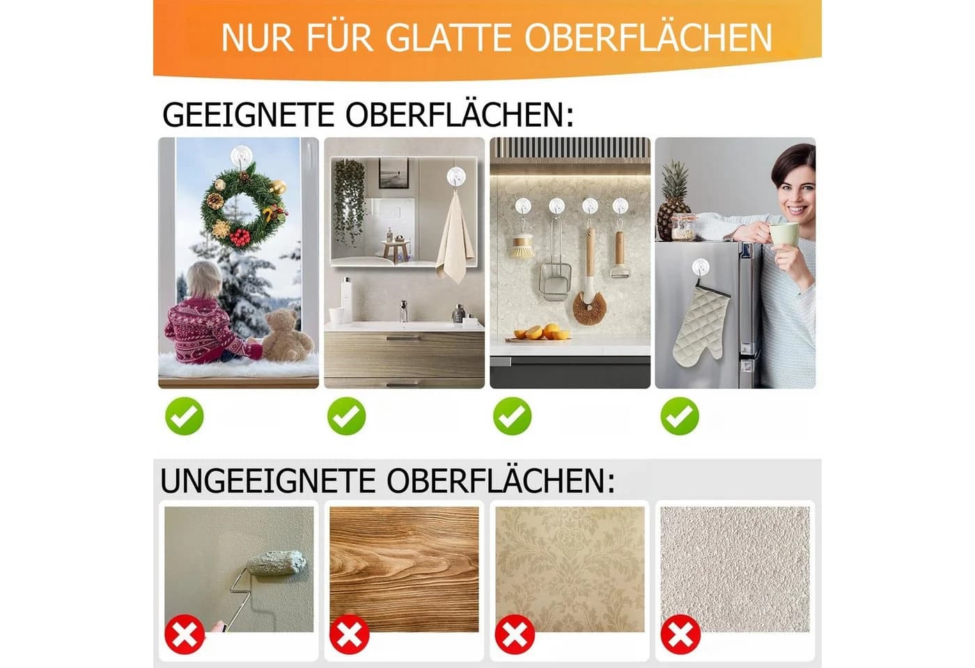 FOUORTUNATE-BEE Saugnapf Haken 12er Set Edelstahl Transparent - Bild 3