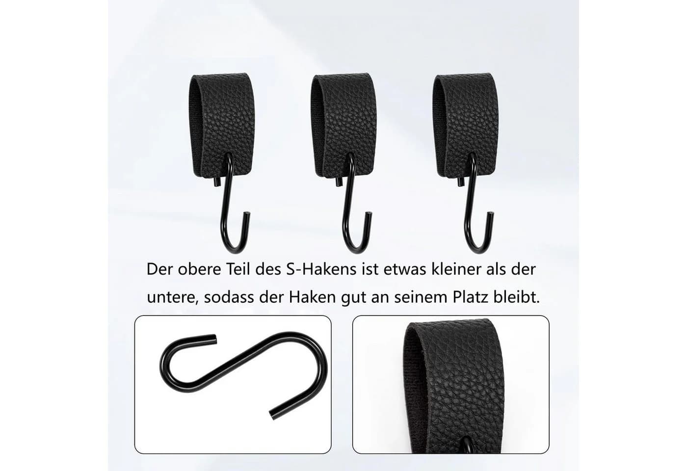 FOUORTUNATE-BEE Wandhaken 10er Set S-Haken Schwarz mit Lederband - Bild 5