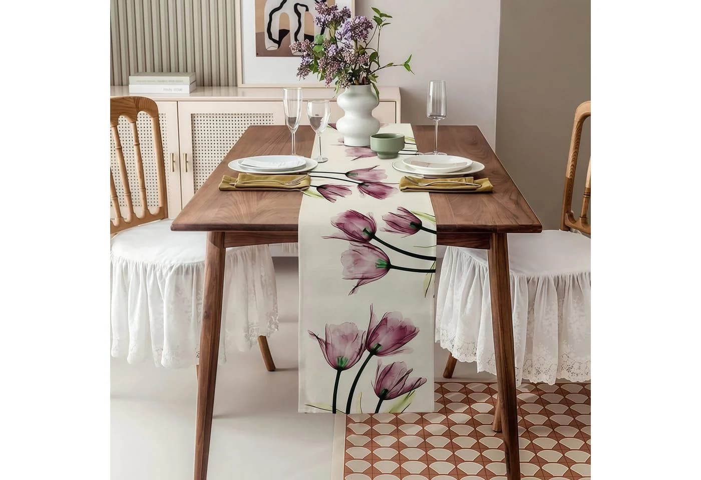 FOUORTUNATE-BEE Tischläufer Boho-Stil mit Blumenmuster