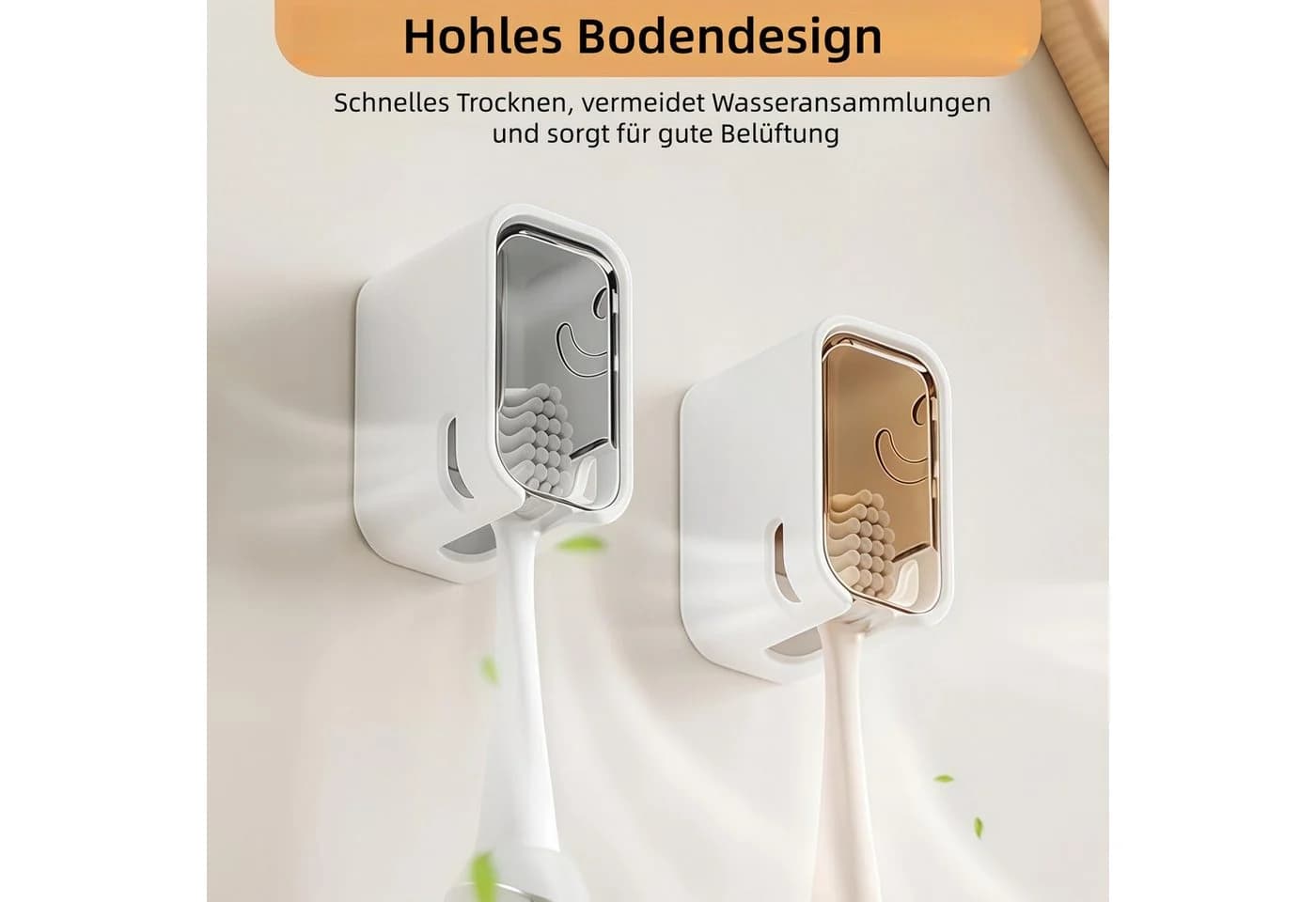 FOUORTUNATE-BEE Zahnbürstenhalter Wand-Zahnbürstenhalter mit Deckel – Selbstklebend, 3-teilig, Praktische Badezimmer-Aufbewahrung für Zahnbürsten und Zubehör - Bild 3