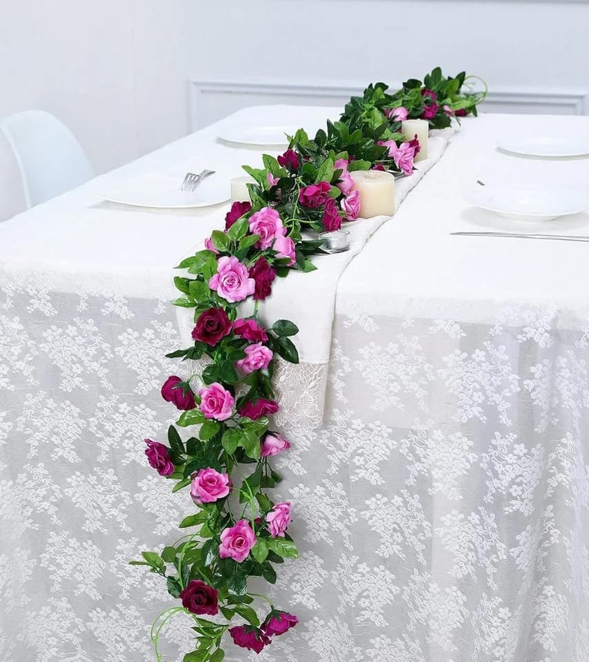 FOUORTUNATE-BEE Kunstblumenstrauß Frühlings-Deko Lila Rosenranken 3er-Set - Bild 5