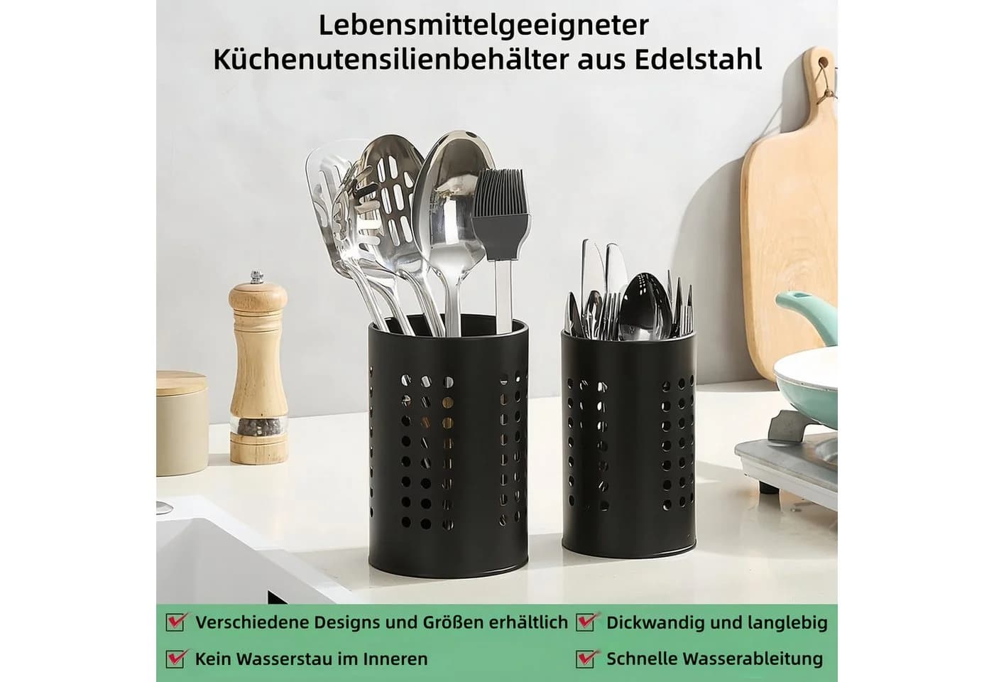 FOUORTUNATE-BEE Besteckhalter 2er Set Schwarz Edelstahl - Bild 3