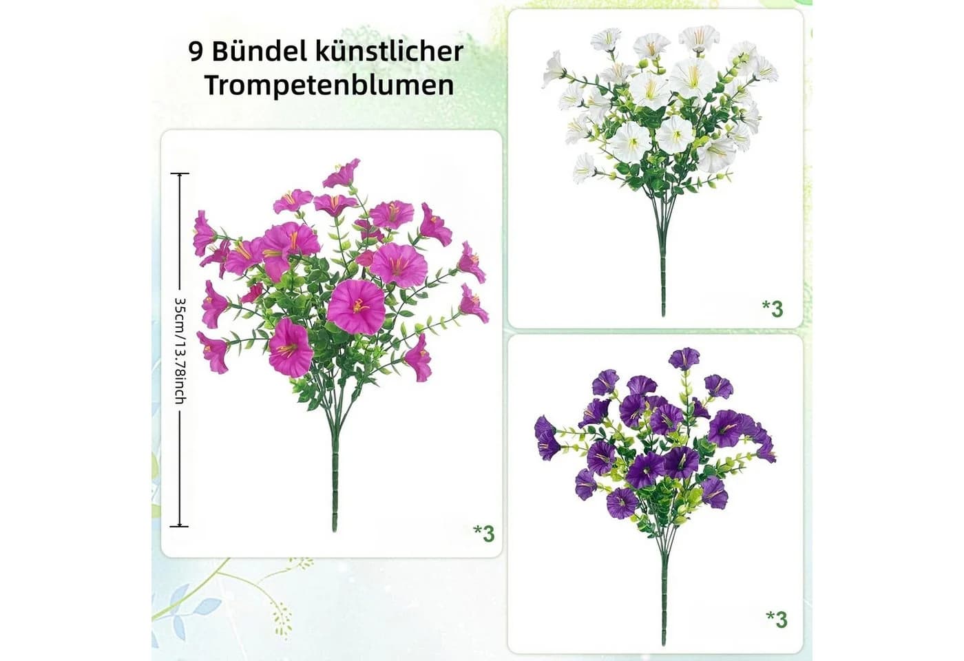FOUORTUNATE-BEE Kunstblumenstrauß 9er Set Bunte Petunien Balkon