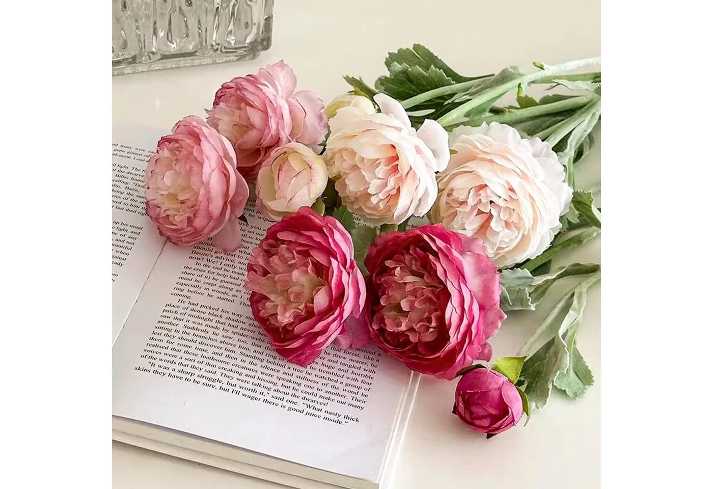 FOUORTUNATE-BEE Kunstblumenstrauß 5er Set künstliche Pfingstrosen Rosa - Bild 5