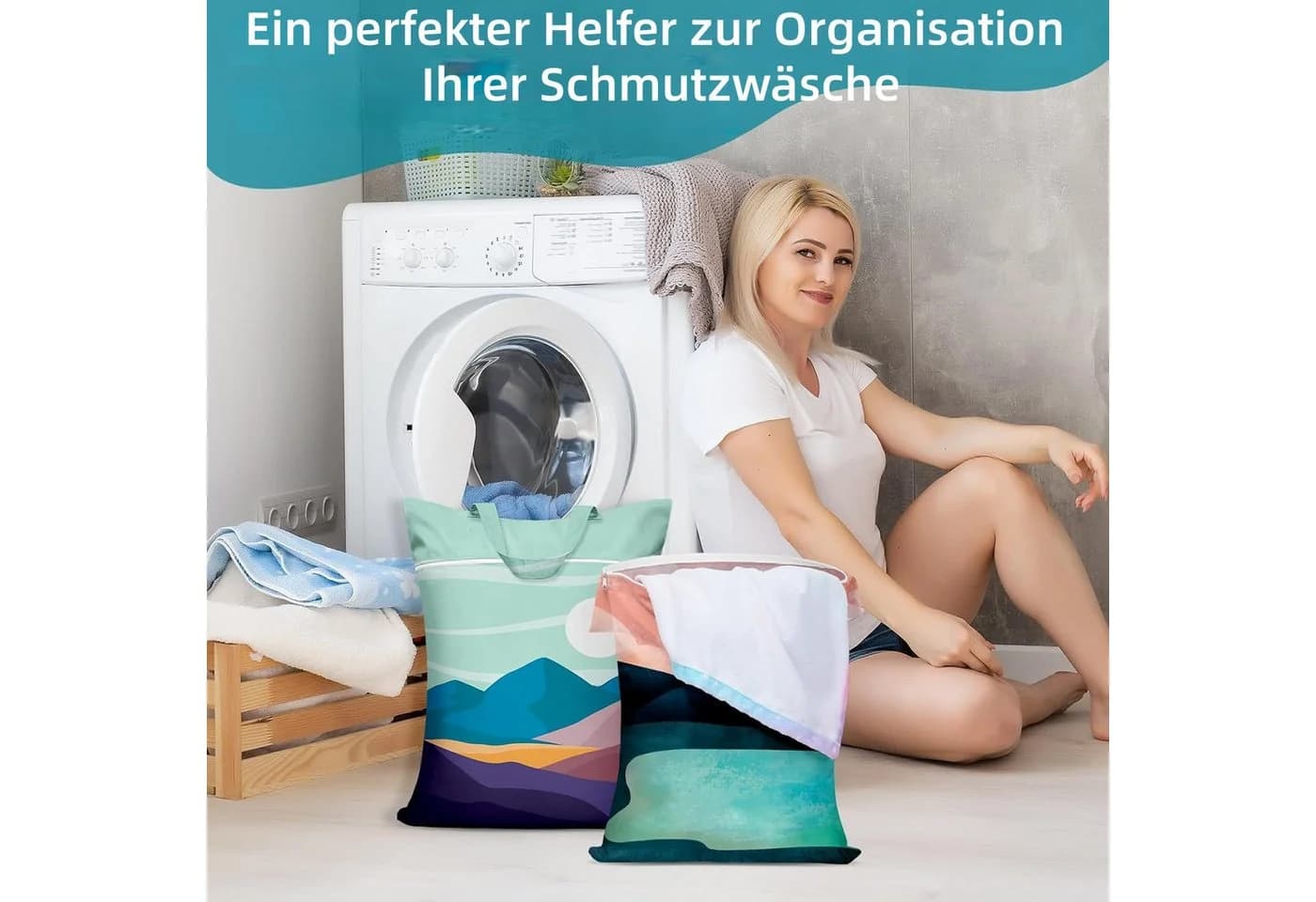 FOUORTUNATE-BEE Wäschesack 2er Set mit Griff und Reißverschluss - Bild 4