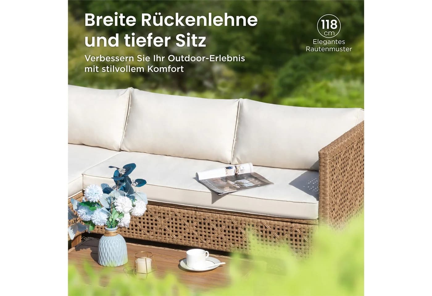 PHI VILLA Gartenlounge-Set 6-tlg. Beige Dunkelblau PE Rattan