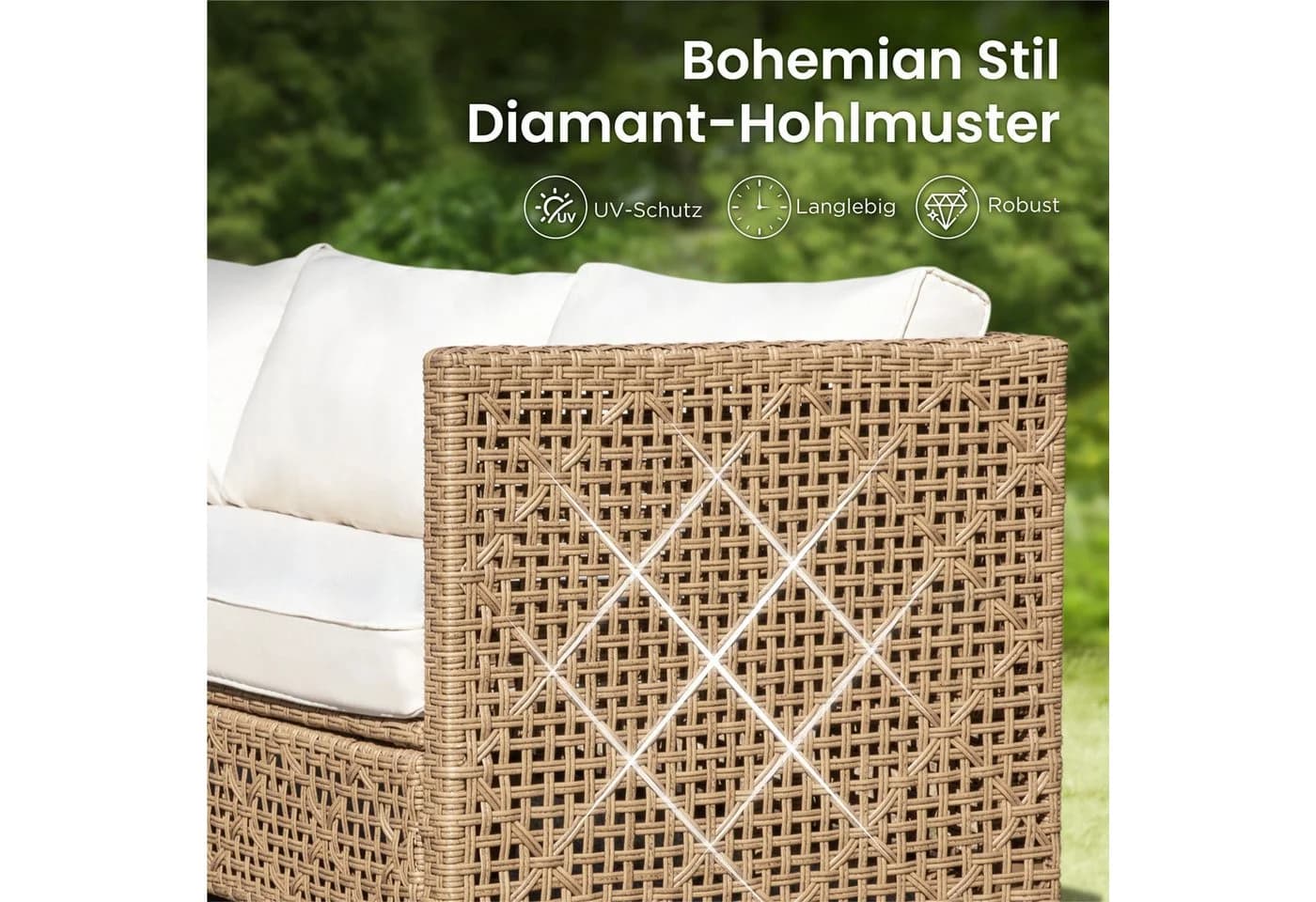 PHI VILLA Gartenlounge-Set 6-tlg. Beige Dunkelblau PE Rattan - Bild 3