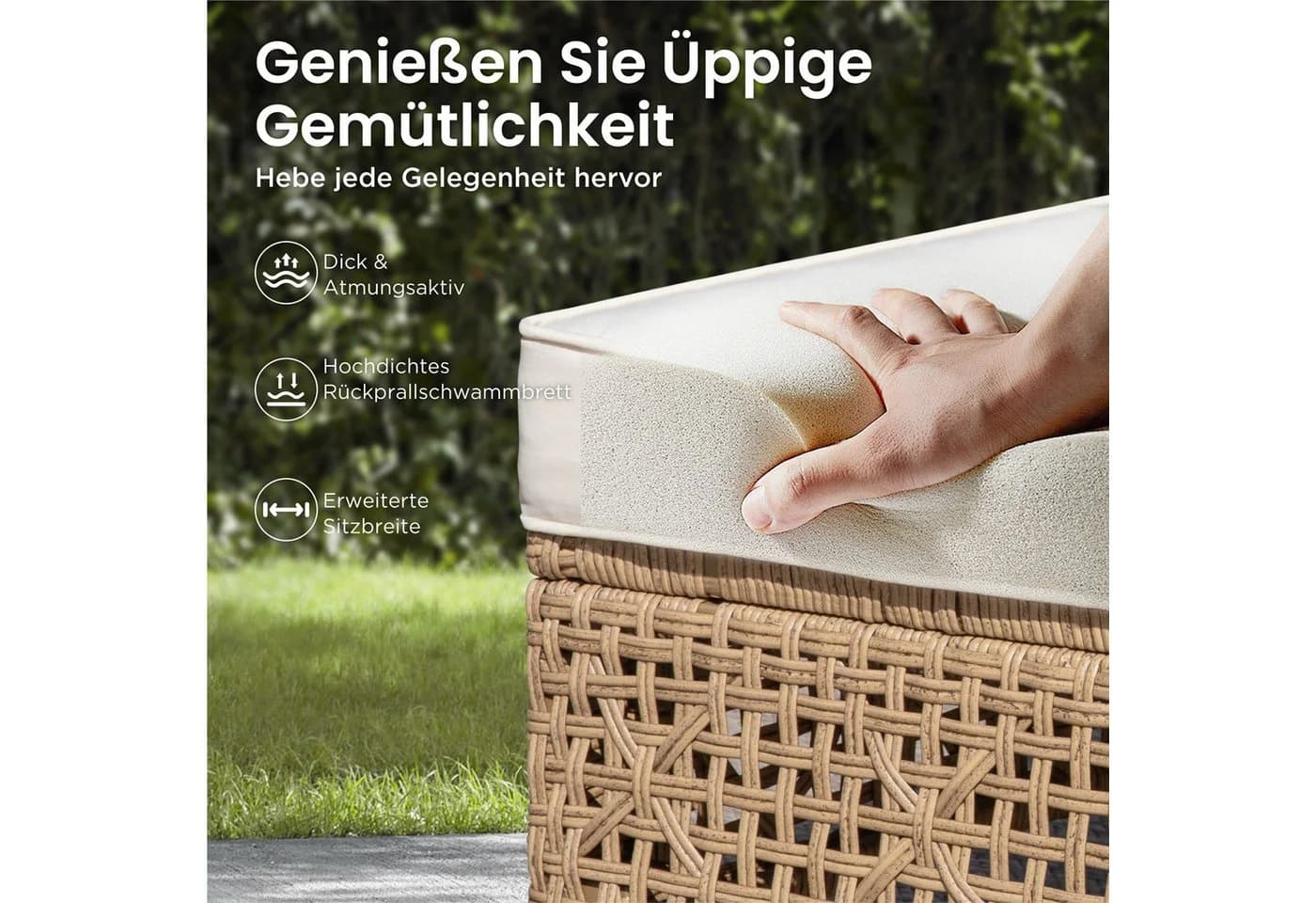 PHI VILLA Gartenlounge-Set 6-tlg. Beige Dunkelblau PE Rattan - Bild 4