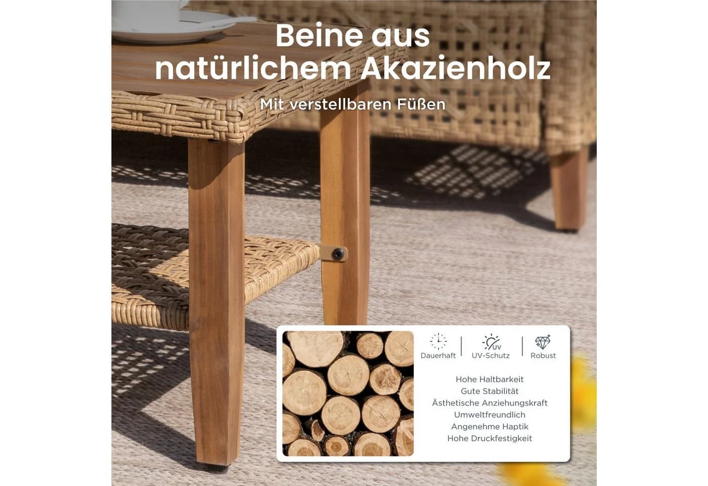 PHI VILLA Gartenlounge-Set 6-tlg. Beige Dunkelblau PE Rattan - Bild 5