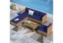 PHI VILLA Gartenlounge-Set 6-tlg. Beige Dunkelblau PE Rattan mit Kissen Bild 2