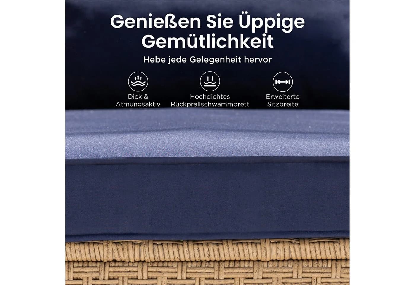 PHI VILLA Gartenlounge-Set 6-tlg. Beige Dunkelblau PE Rattan mit Kissen - Bild 5