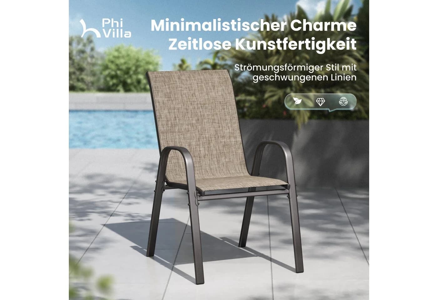 PHI VILLA Gartenstuhl Stapelbar Metall Hochlehner Wetterfest