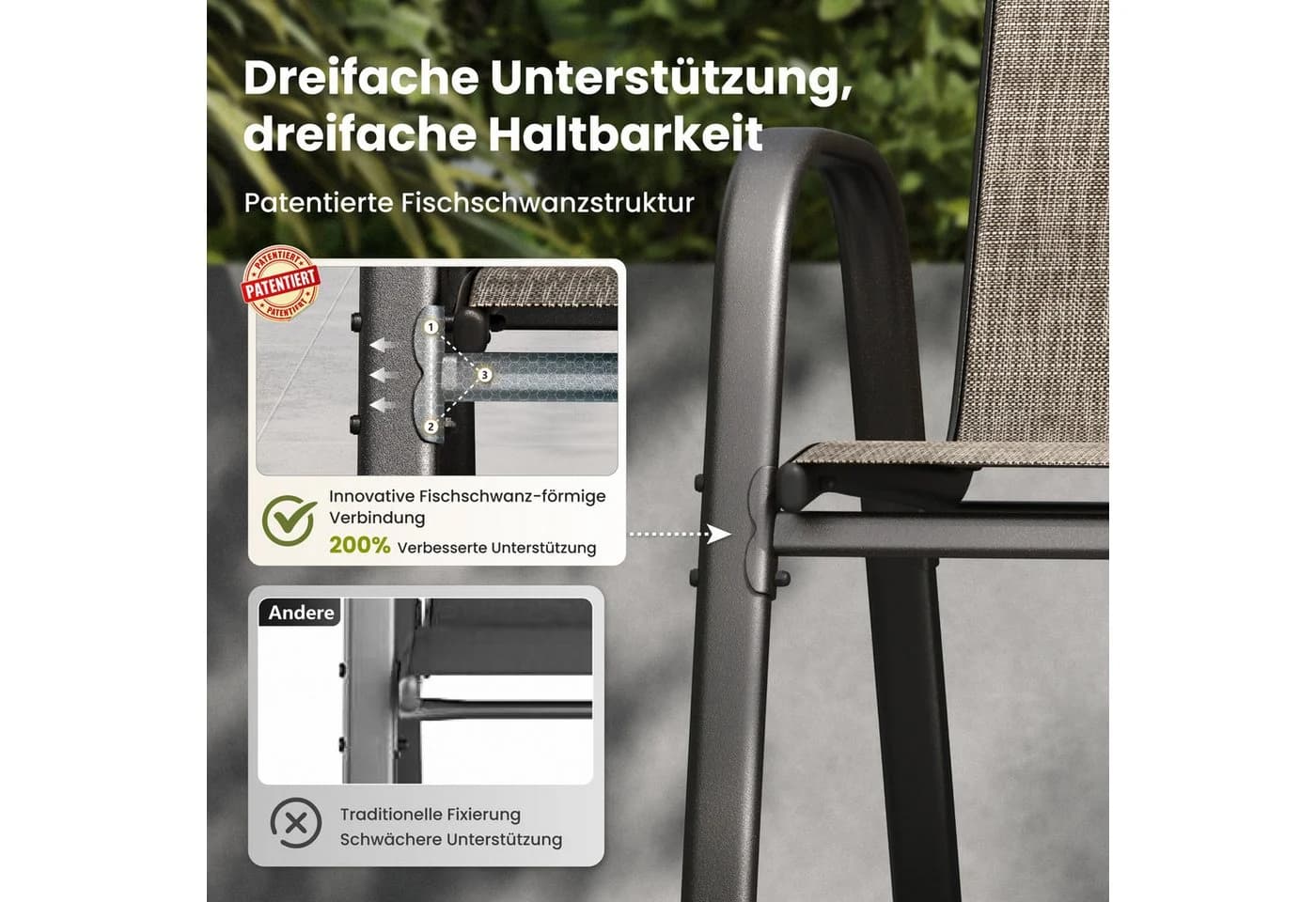 PHI VILLA Gartenstuhl Stapelbar Metall Hochlehner Wetterfest - Bild 3