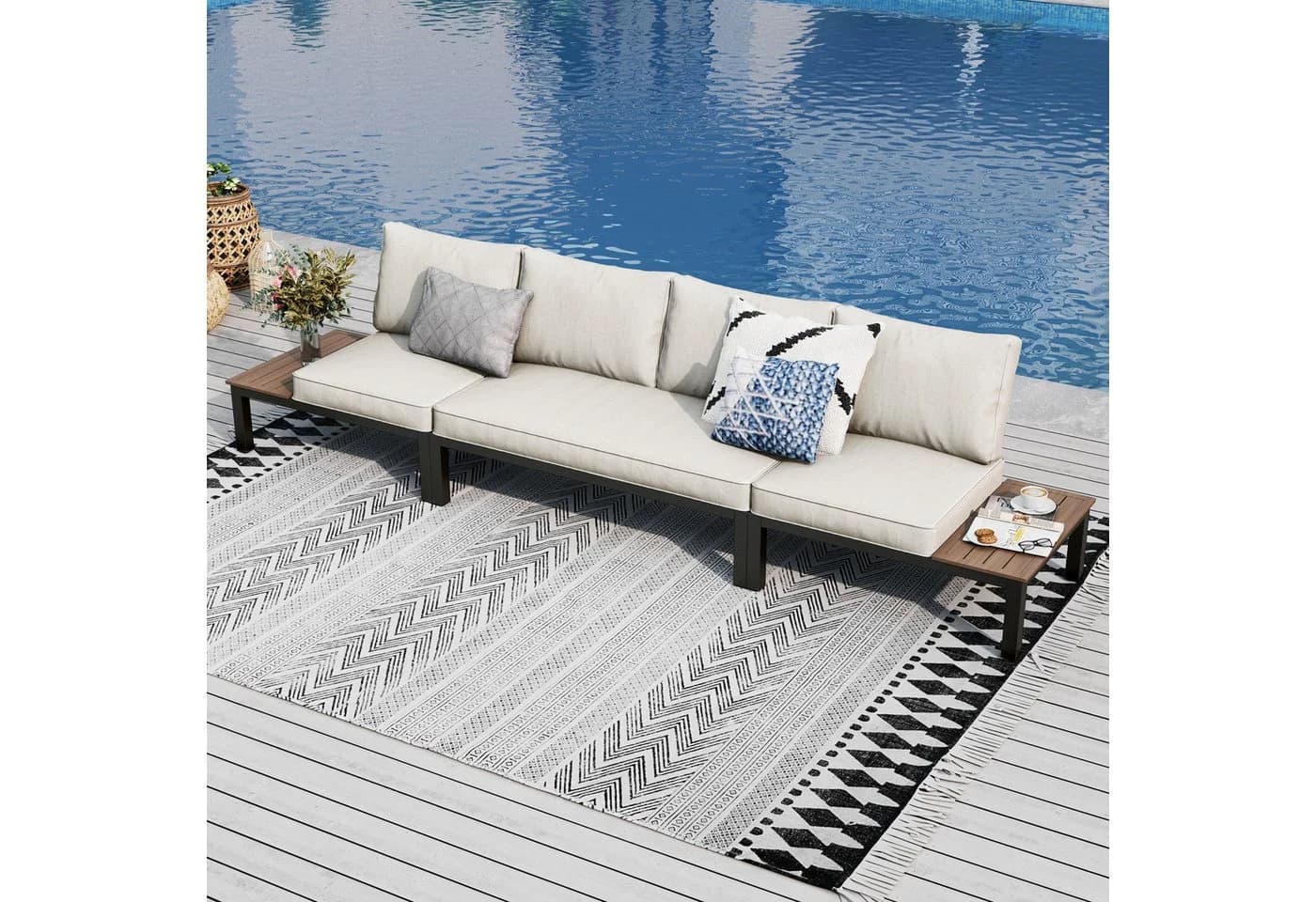 PHI VILLA Gartenlounge-Set Metall Beige mit Kissen und Tisch - Bild 2