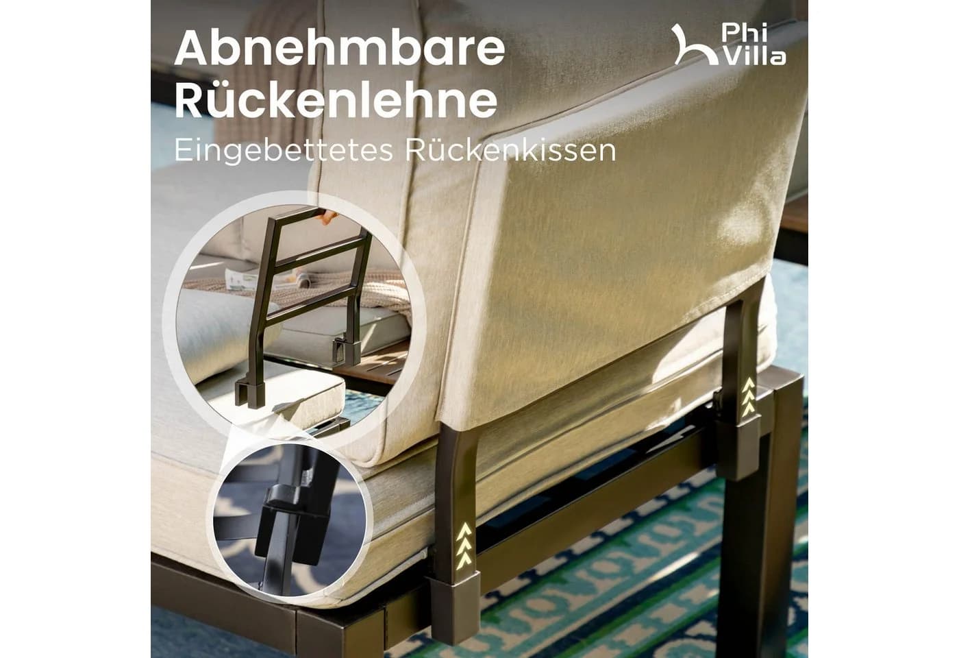 PHI VILLA Gartenlounge-Set Metall Beige mit Kissen und Tisch - Bild 4