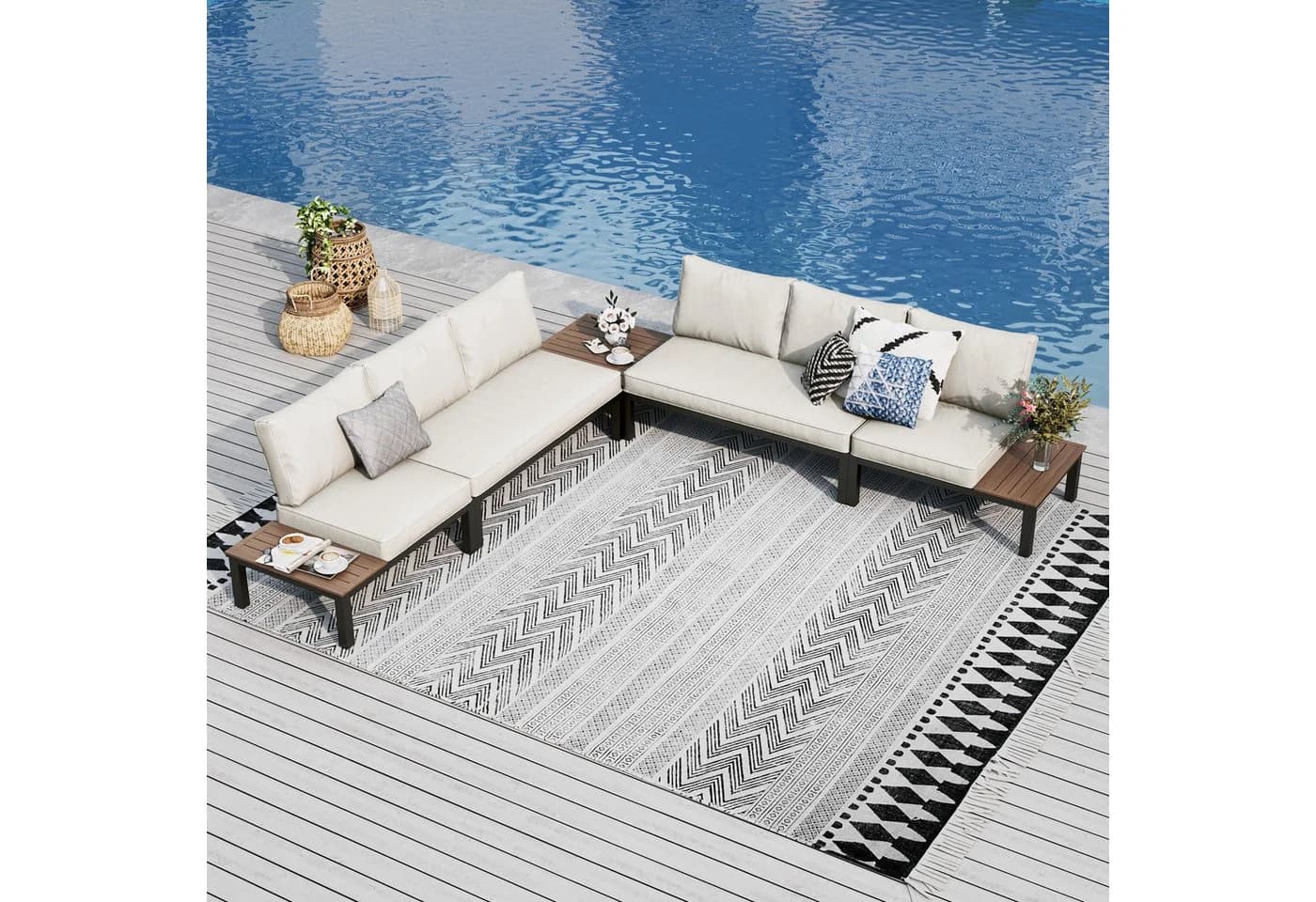 PHI VILLA Gartenlounge-Set Beige Metall mit Kissen und Tisch - Bild 2