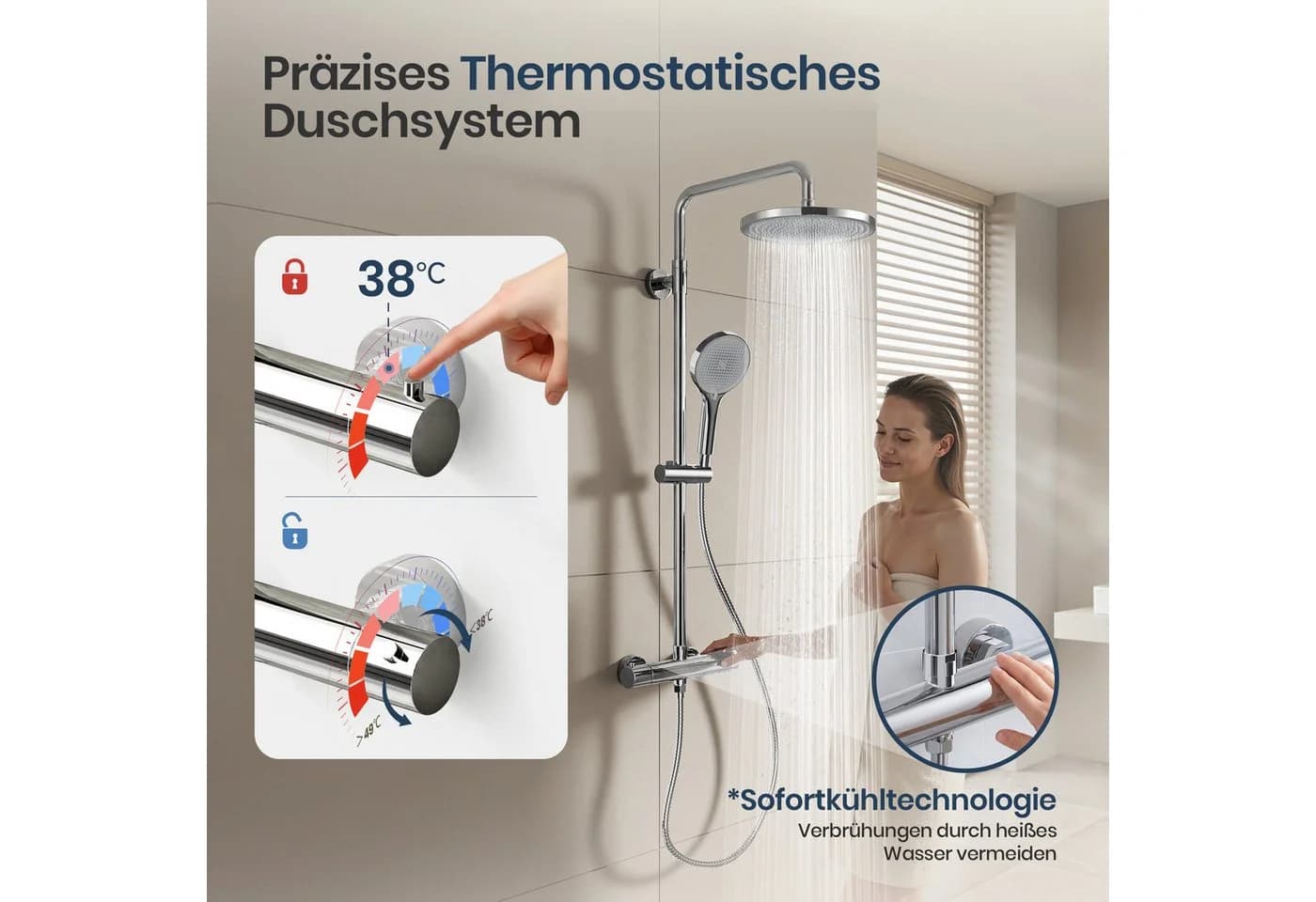 Alphabath Duschsystem mit Thermostat und Regenduschkopf Chrom