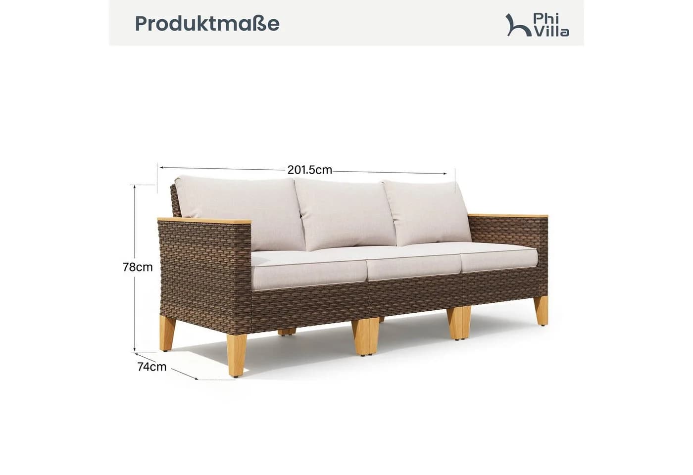PHI VILLA Gartenlounge-Set Beige Poly Rattan Stahl