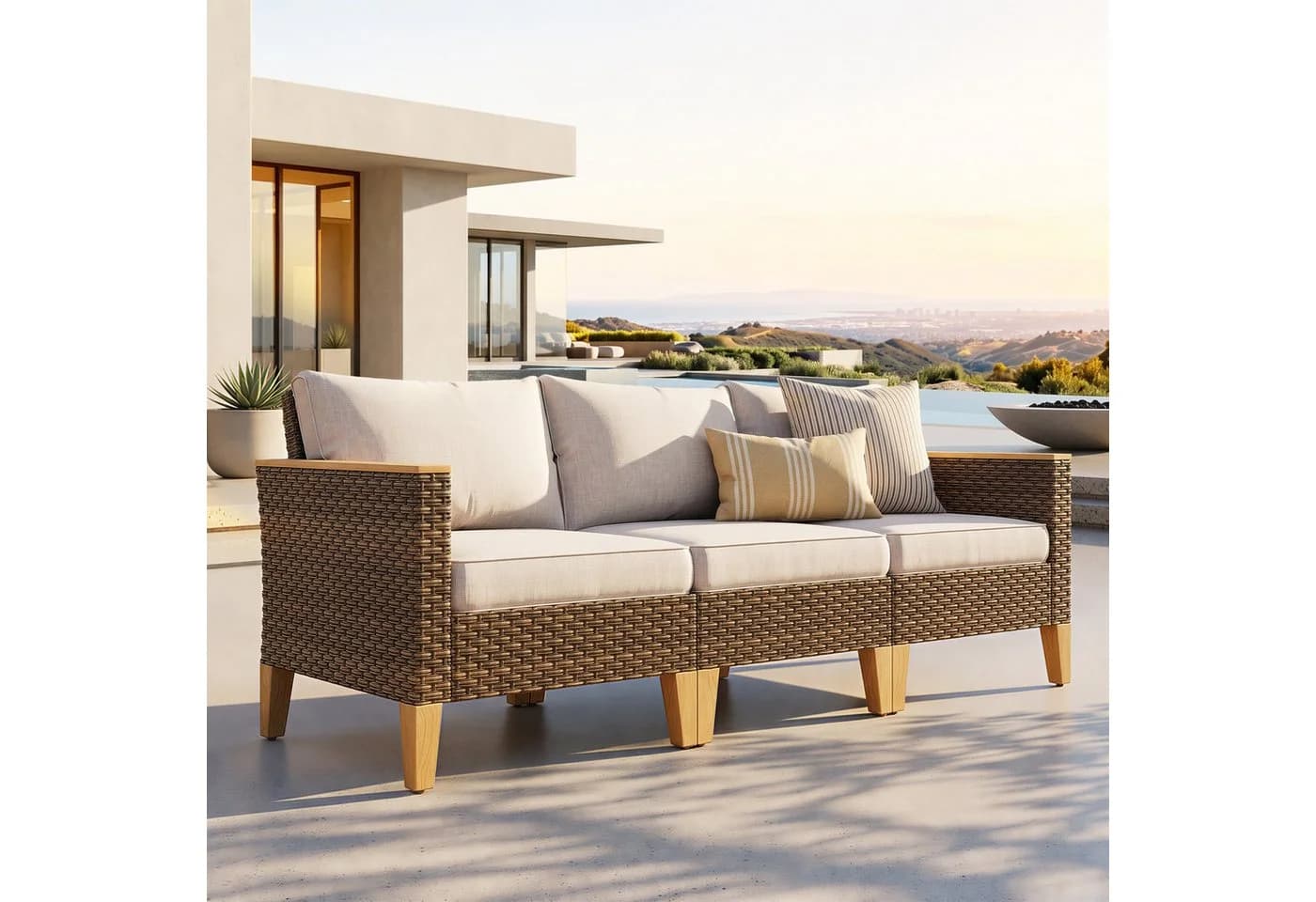 PHI VILLA Gartenlounge-Set Beige Poly Rattan Stahl - Bild 2