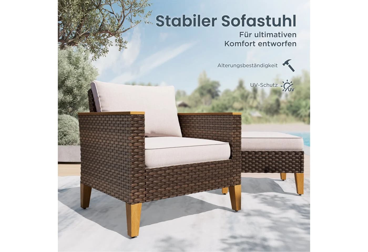 PHI VILLA Gartenlounge-Set Beige Poly Rattan Stahl - Bild 3