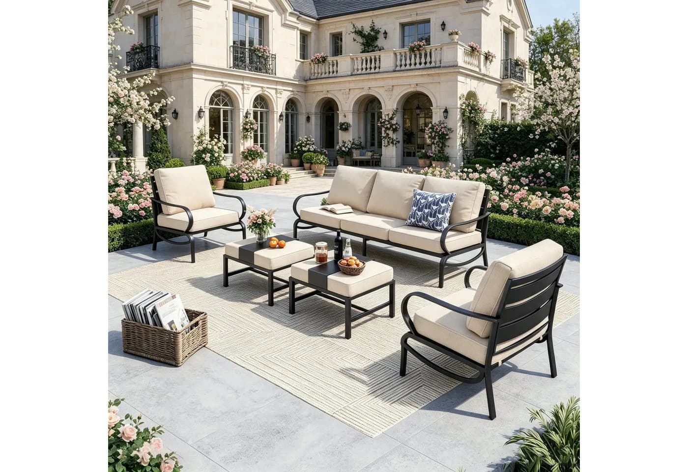 PHI VILLA Gartenlounge-Set 7-tlg. Beige Metall - Bild 2