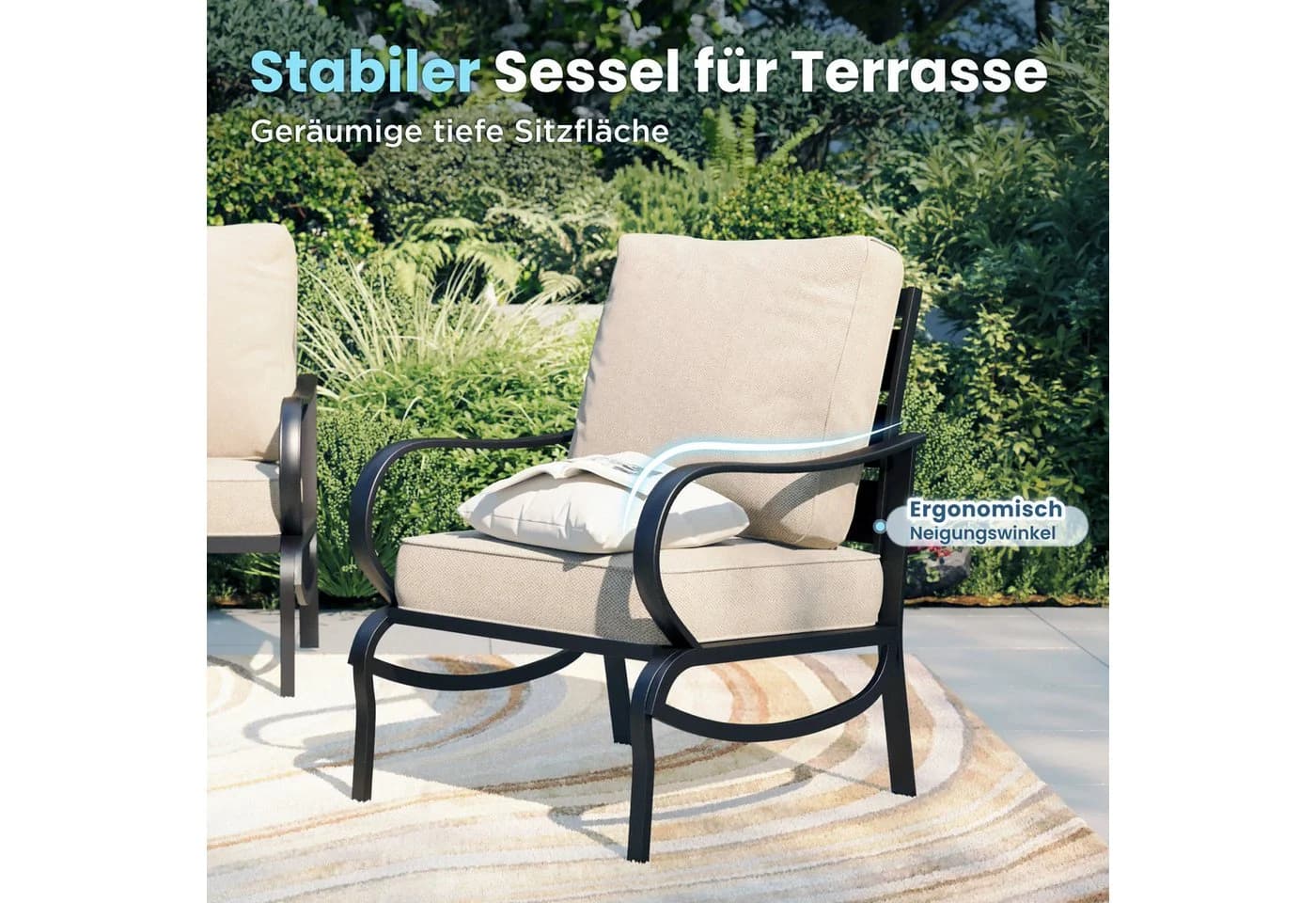 PHI VILLA Gartenlounge-Set 7-tlg. Beige Metall - Bild 3