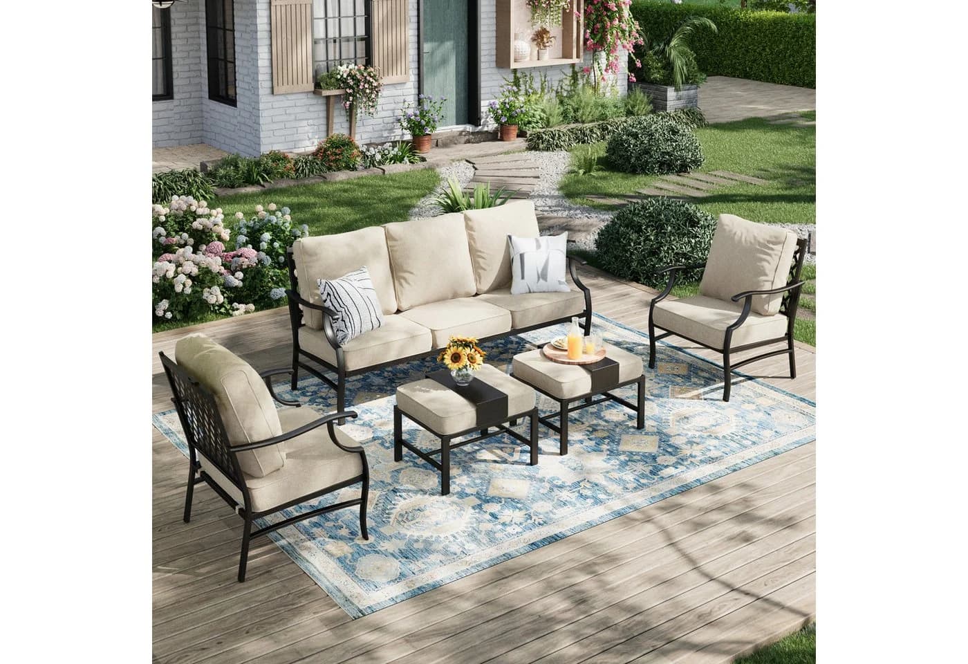 PHI VILLA Gartenlounge-Set 7-Sitzer Beige Metall - Bild 2