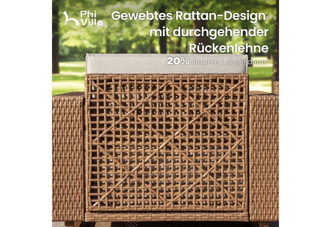 PHI VILLA Gartenlounge-Set Beige mit weißen Kissen PE Rattan - Bild 3