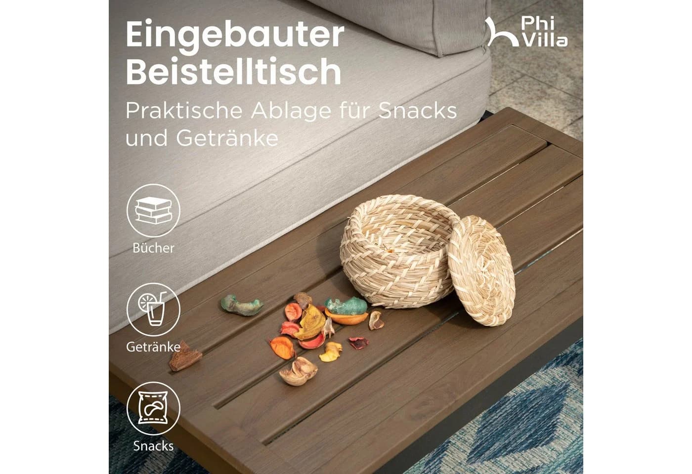 PHI VILLA Gartenlounge-Set Beige Metall mit Kissen