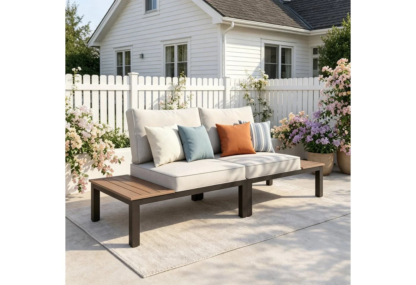 PHI VILLA Gartenlounge-Set Beige Metall mit Kissen - Bild 2