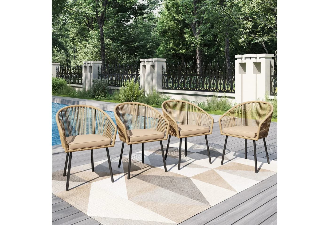 PHI VILLA Gartenstuhl 4er Set Beige Rattansessel Outdoor - Bild 2