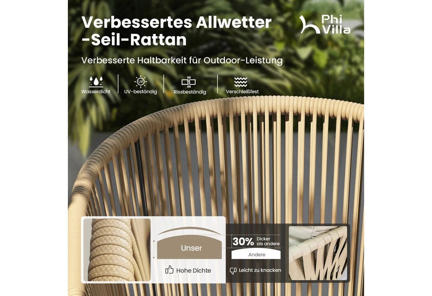 PHI VILLA Gartenstuhl 4er Set Beige Rattansessel Outdoor - Bild 3