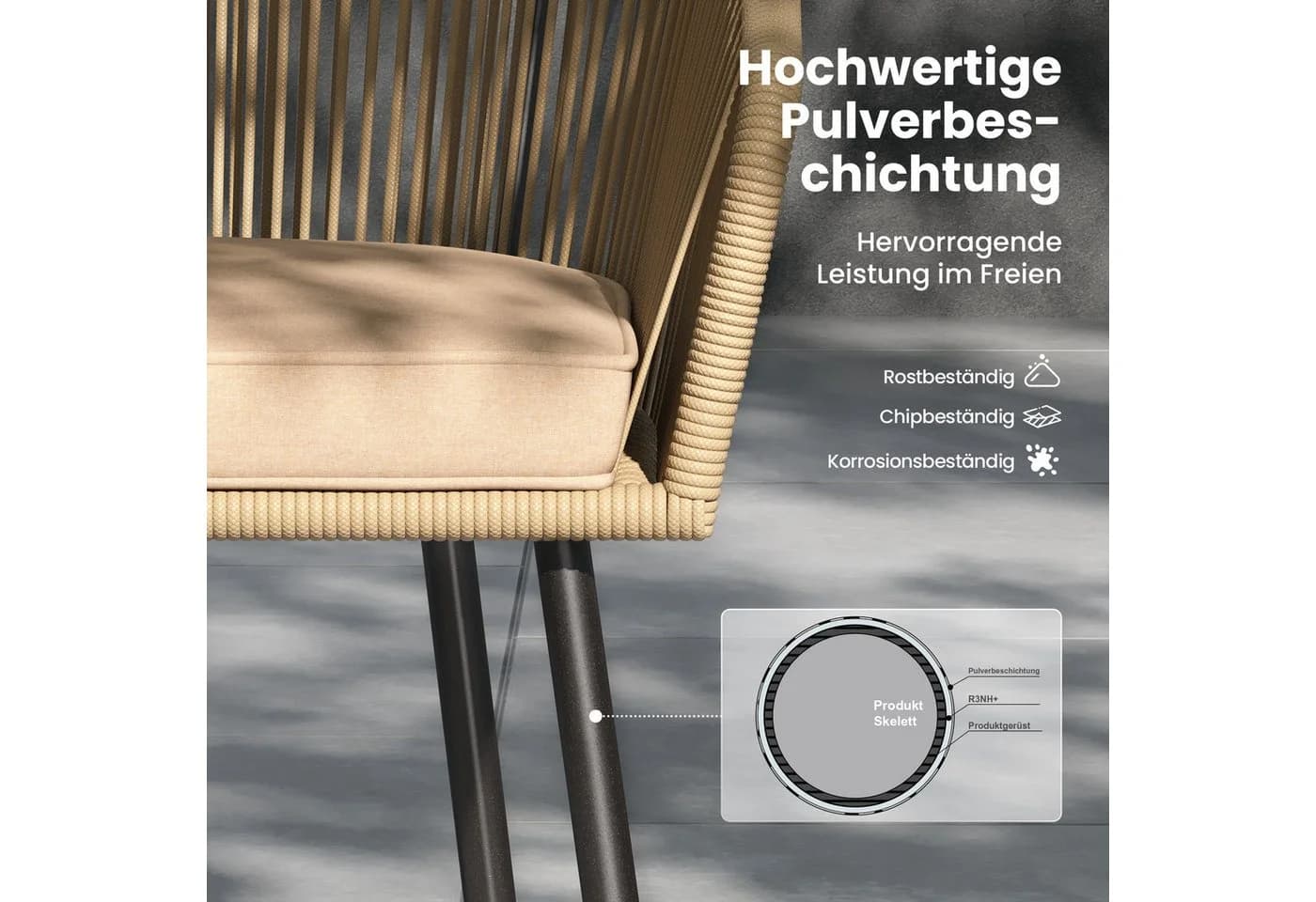 PHI VILLA Gartenstuhl 4er Set Beige Rattansessel Outdoor - Bild 4