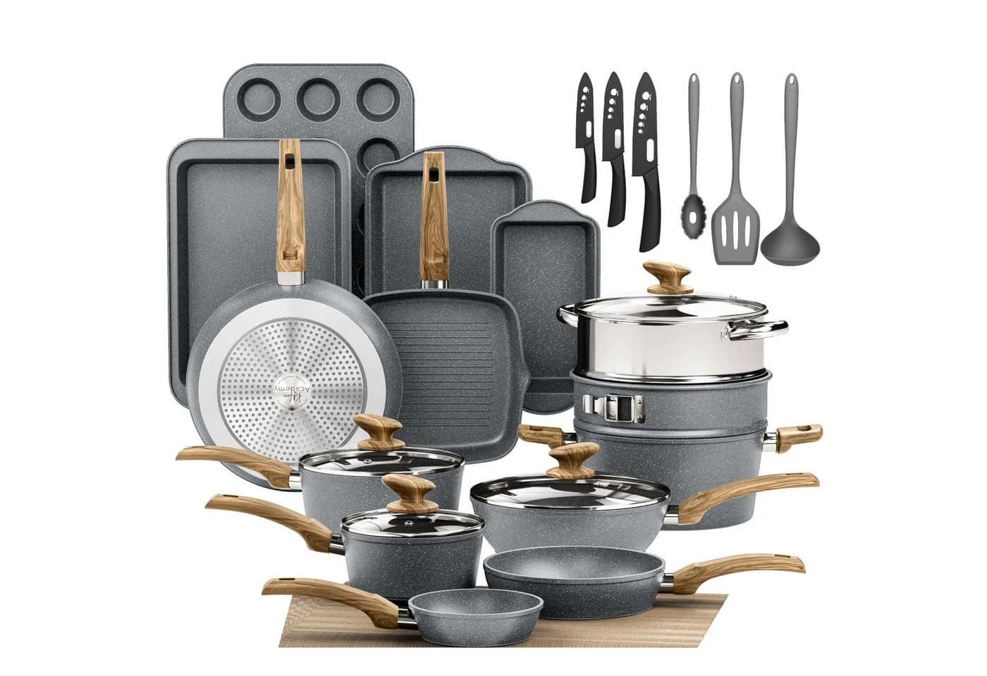 Kitchen Academy Topf-Set 30-tlg. Grau Aluminium Granit - Bild 2