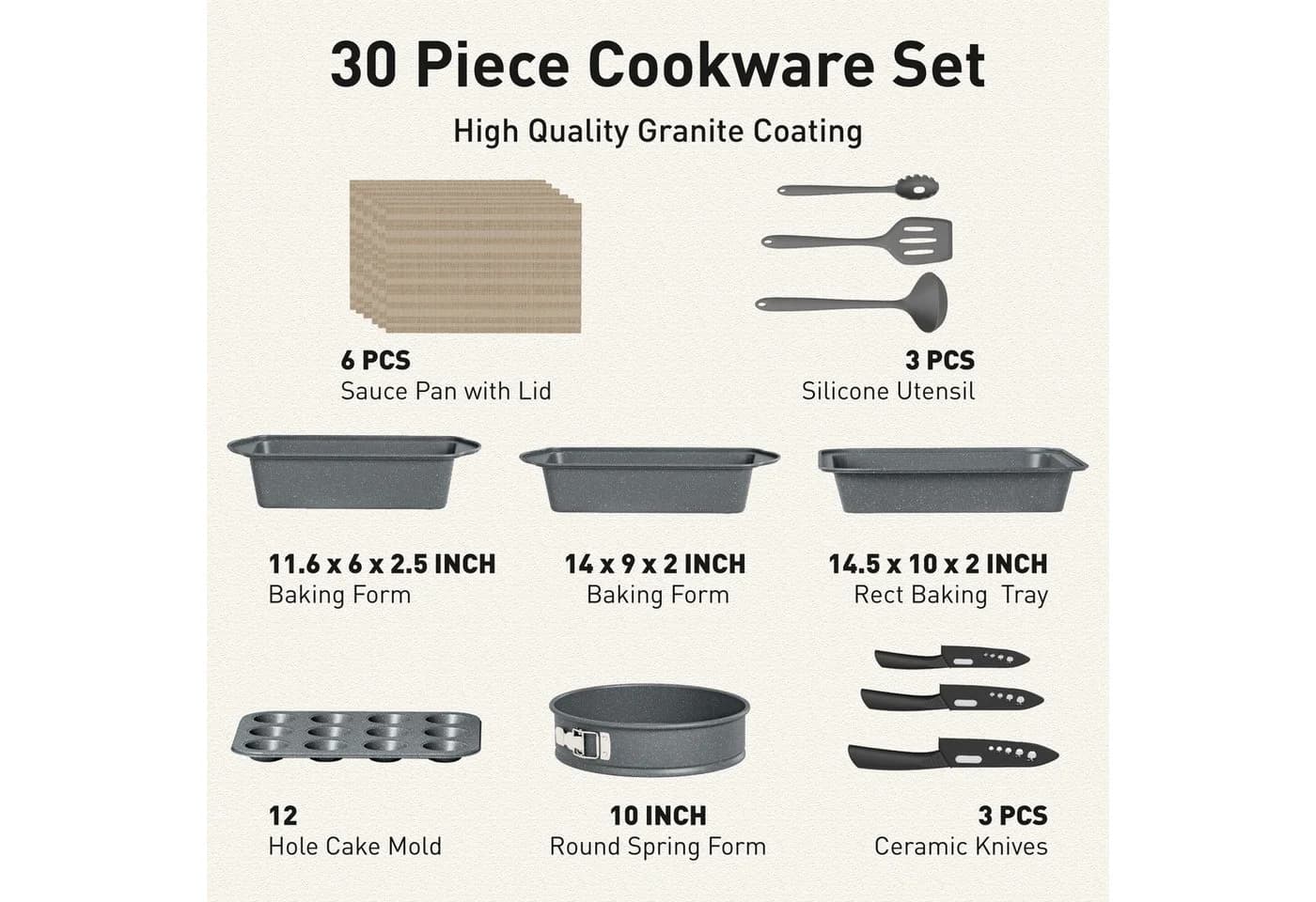 Kitchen Academy Topf-Set 30-tlg. Grau Aluminium Granit - Bild 3
