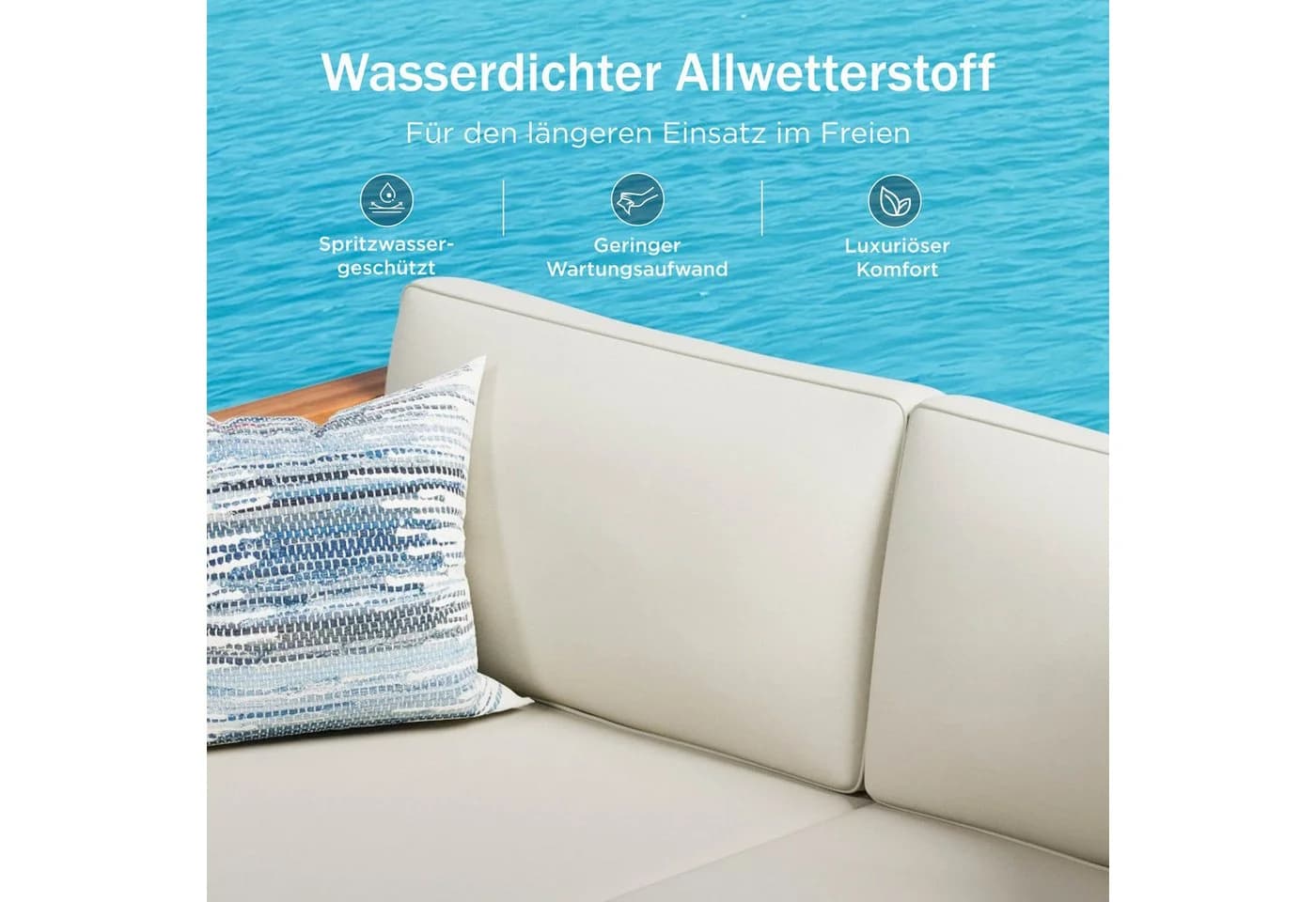 PHI VILLA Gartenlounge-Set 3-teilig Beige Rattan mit Kissen - Bild 4