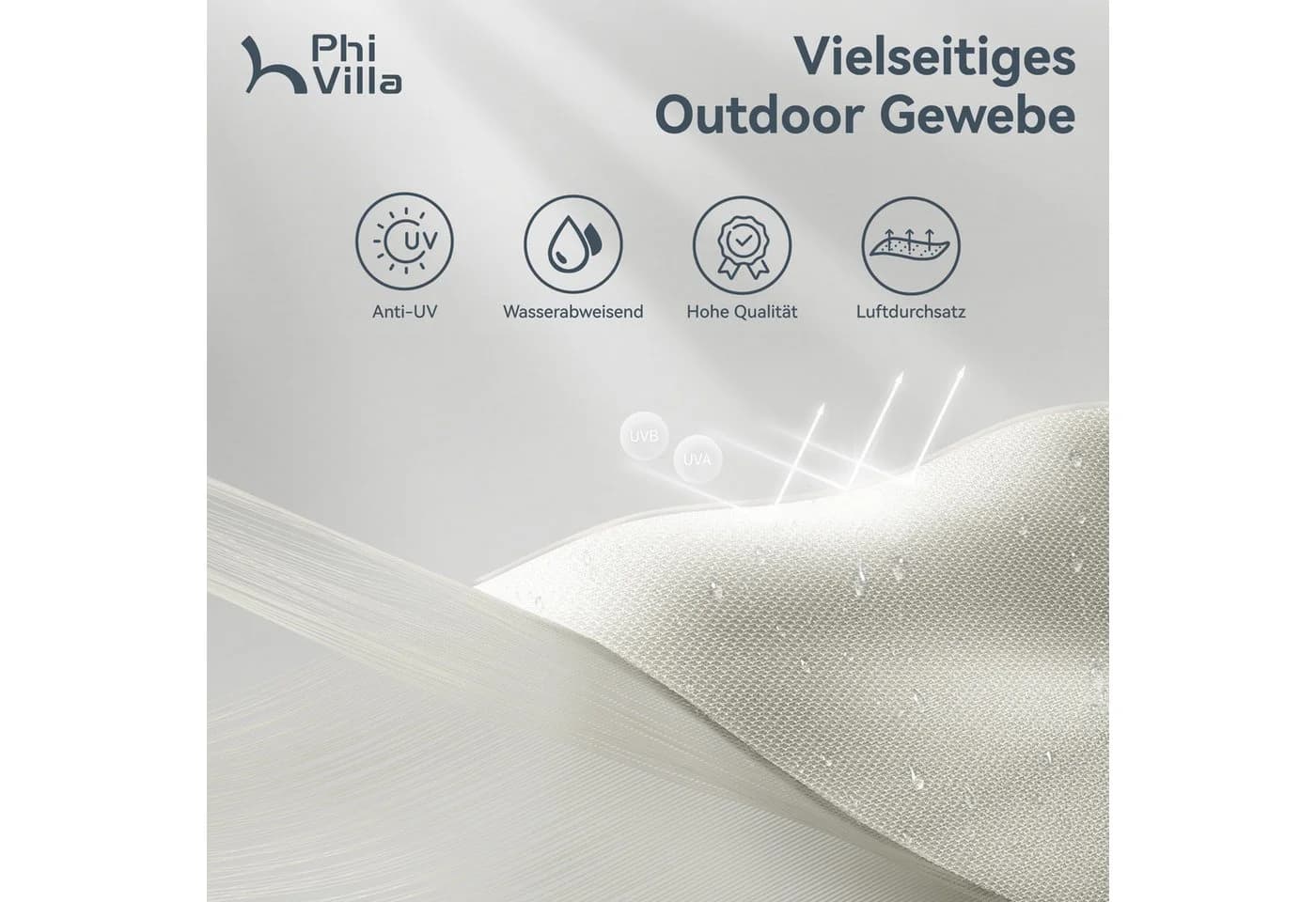PHI VILLA Balkonschirm 2x3,8m Weiß Kurbel UV-Schutz - Bild 4