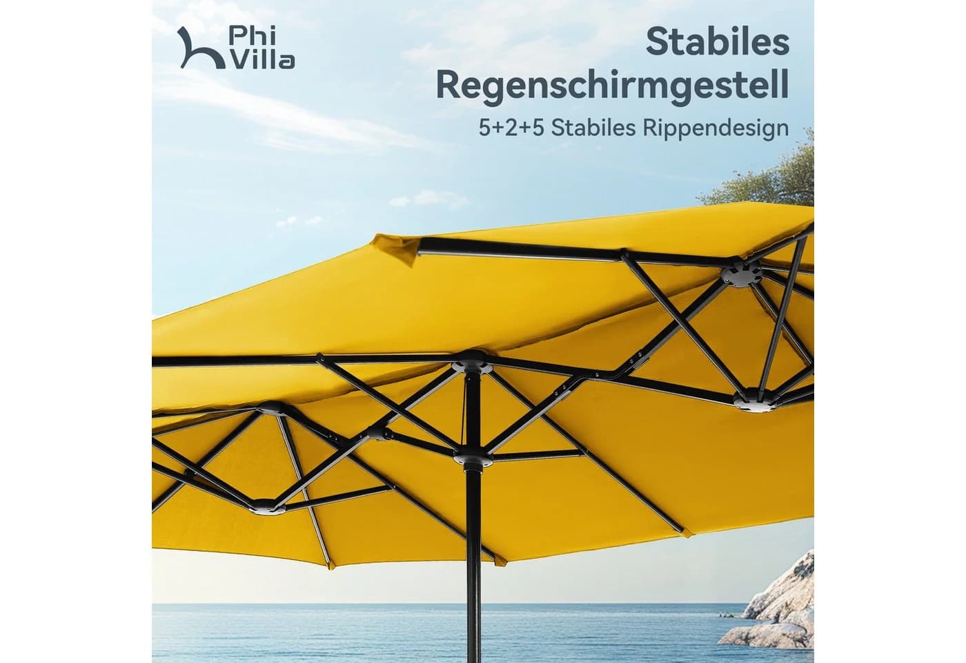 PHI VILLA Balkonschirm Rechteckig Goldgelb mit Kurbel