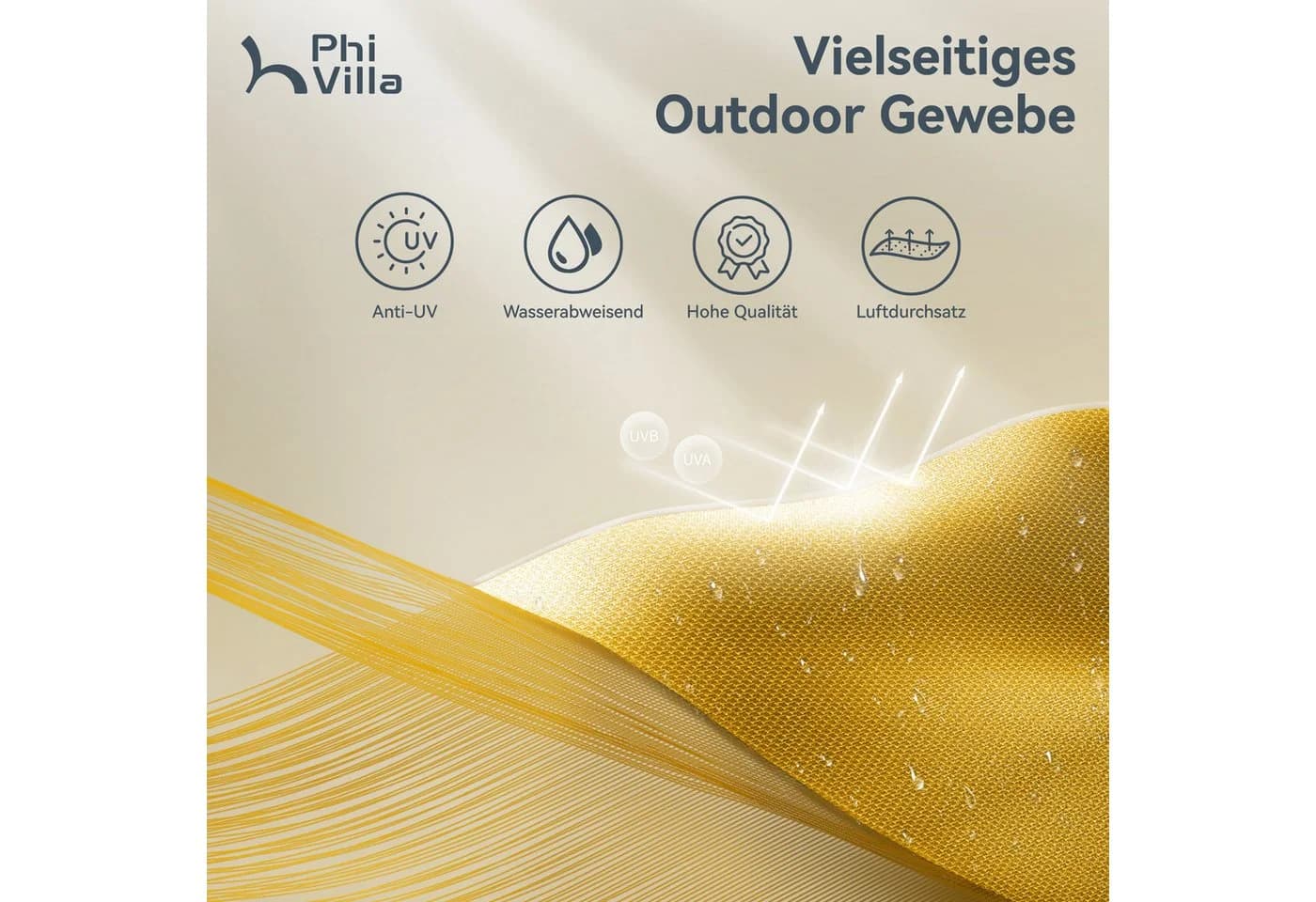 PHI VILLA Balkonschirm Rechteckig Goldgelb mit Kurbel - Bild 5