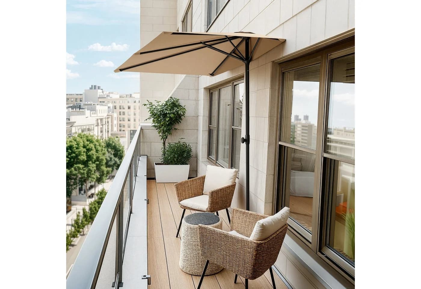 PHI VILLA Balkonschirm Beige Höhenverstellbar mit Klemme