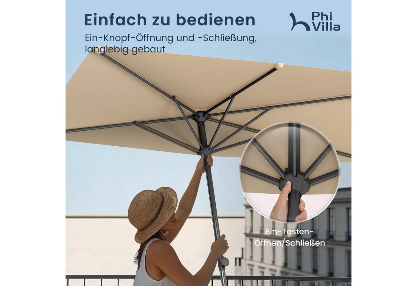 PHI VILLA Balkonschirm Beige Höhenverstellbar mit Klemme - Bild 4