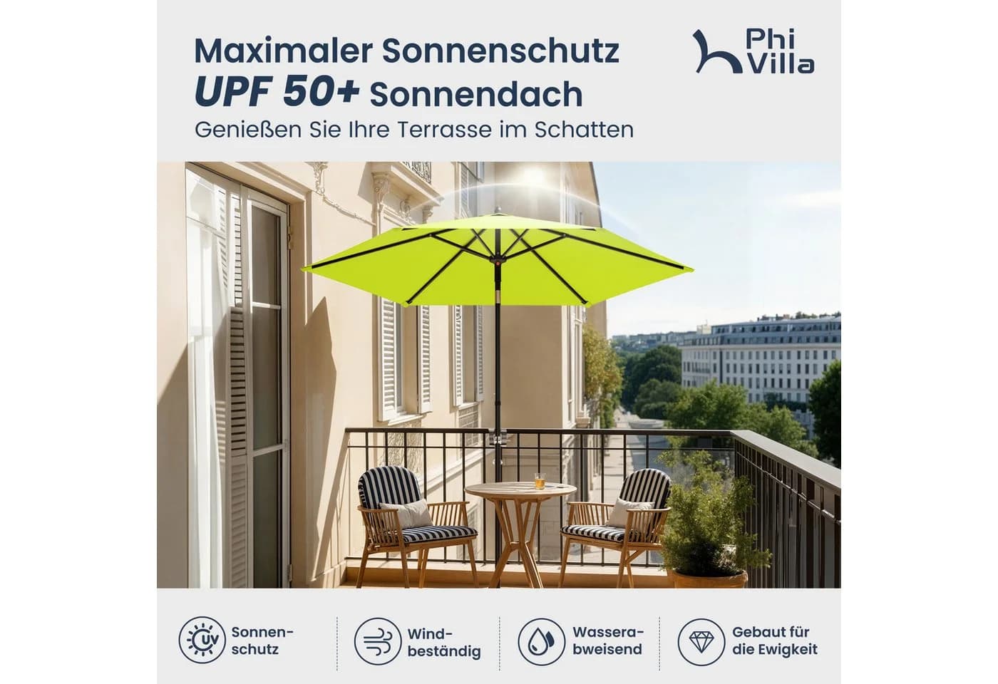 PHI VILLA Balkonschirm Grün Kippbar UV50+ mit Klemme - Bild 4