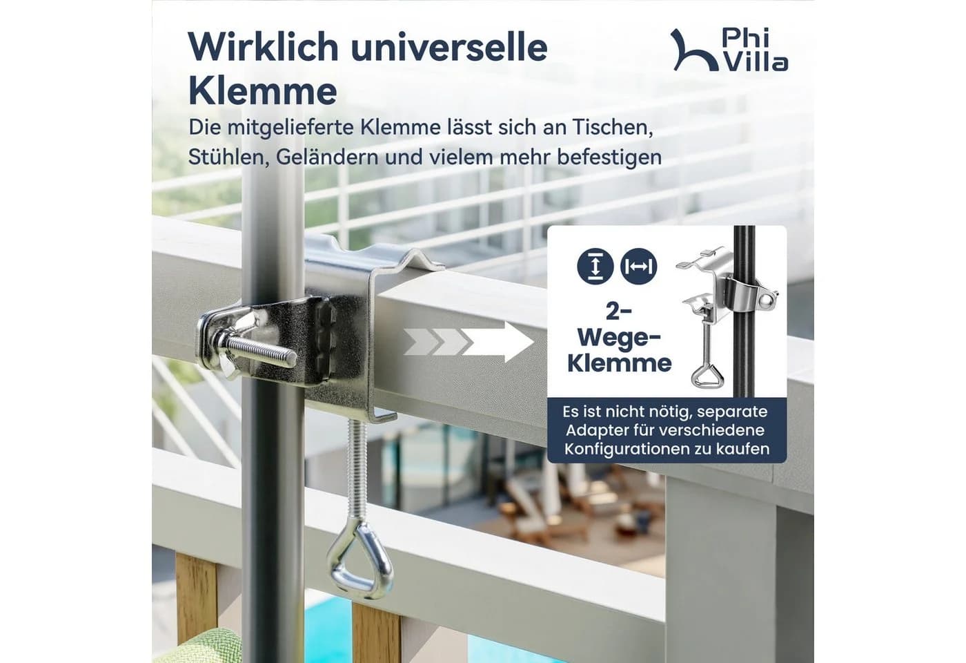 PHI VILLA Balkonschirm Grün Kippbar UV50+ mit Klemme - Bild 5