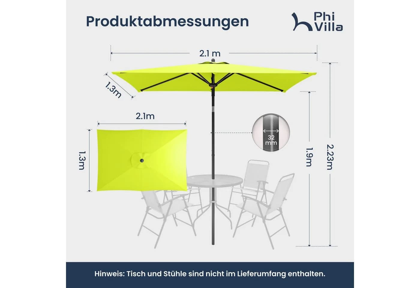 PHI VILLA Balkonschirm Grün Kippbar mit Klemme UV50+ - Bild 5